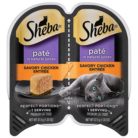 SHEBA Wet Cat Food Pate Savory Chicken Entree 2.6 oz. PERFECT PORTIONS Twin Pack Tray