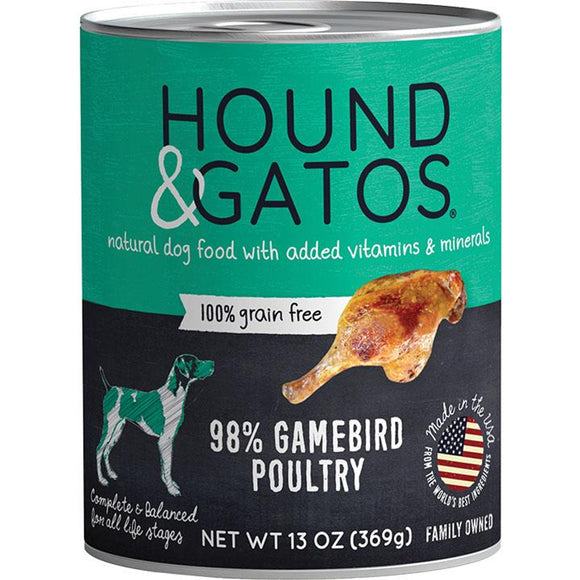 Hound & Gatos Wet Dog Food 98% Gamebird Poultry 13oz