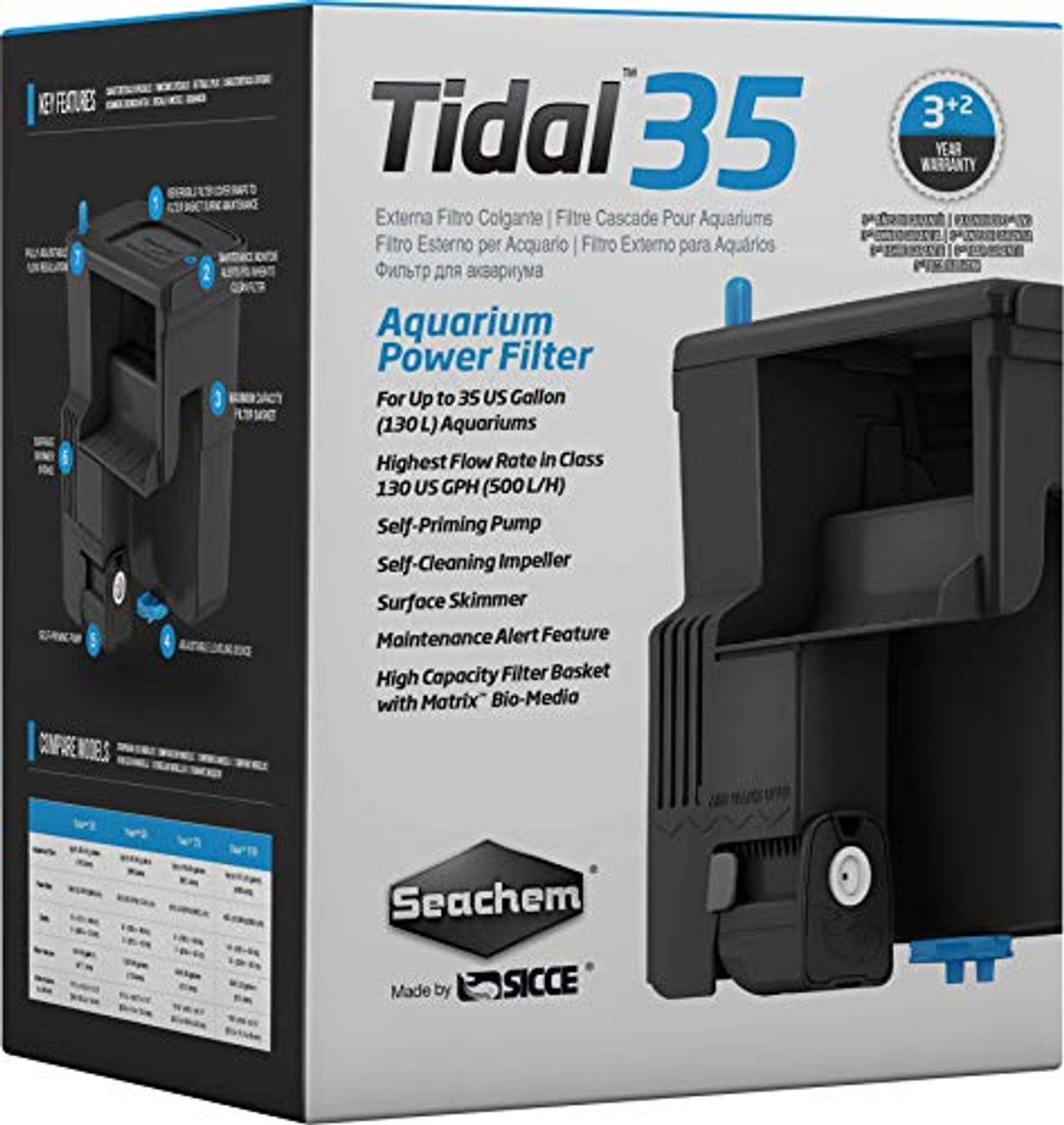 Seachem Tidal Power Aquarium Filter 35 Gallon Large