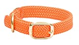 Orange:Adjustable double-braid dog collarWaterproof and durable webbingFeatures all brass hardware buckle and 