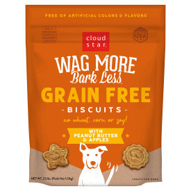 Cloud Star Wag More Bark Less Crunchy Grain Free Dog Treats, Peanut Butter & Apples, 2.5 lbs. Bag