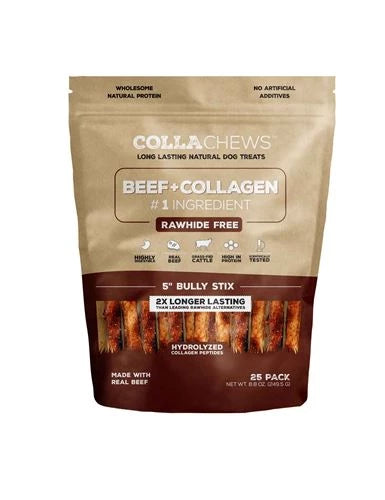 CollaChews Bully Collagen Sticks Dog Treats, 5 Inches, 25 Pk