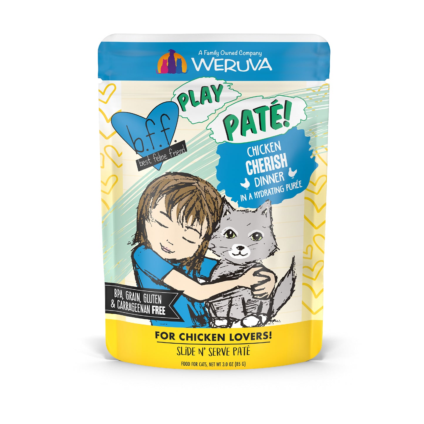 Weruva B.F.F. PLAY Pate Cat food 3oz Pouch Cherish Chicken