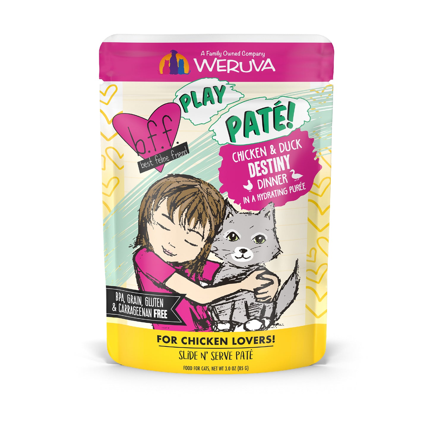 Weruva B.F.F. PLAY Pate Cat food 3oz Pouch Destiny Chicken & Duck