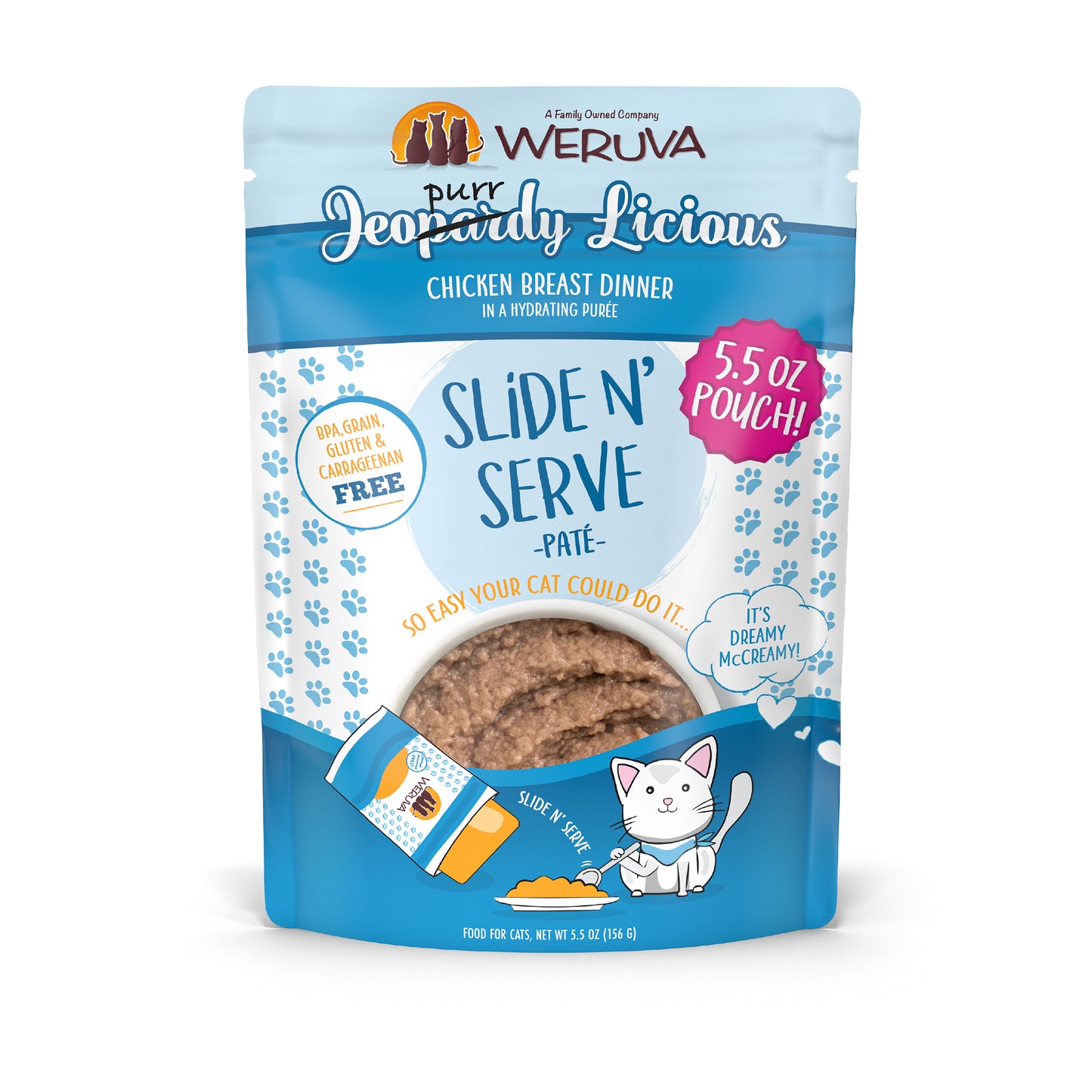 Weruva Pate 5.5oz Slide N Serve Pouch Cat food Jeopurrdy