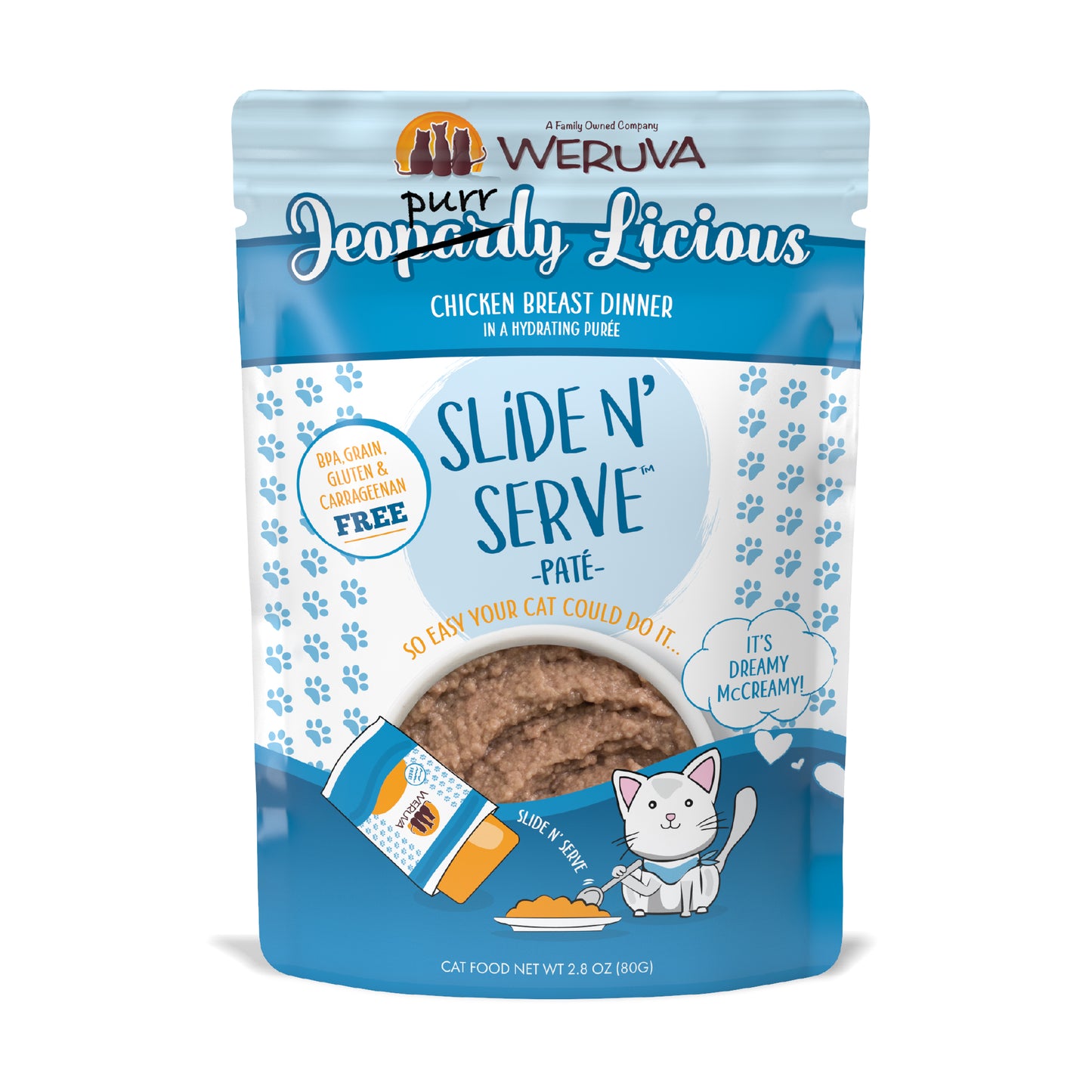 Weruva Pate 2.8oz Slide N Serve Pouch Cat food Jeopurrdy