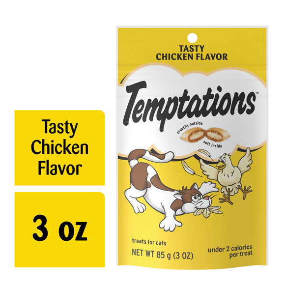 TEMPTATIONS Classic Crunchy and Soft Cat Treats Tasty Chicken Flavor  3 oz. Pouch