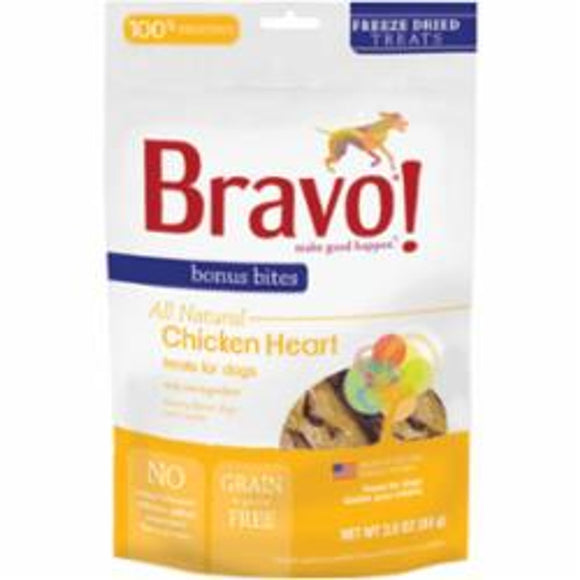 Bravo Bonus Bites Dog Treats Freeze Dried Chicken Heart Snack - All Natural