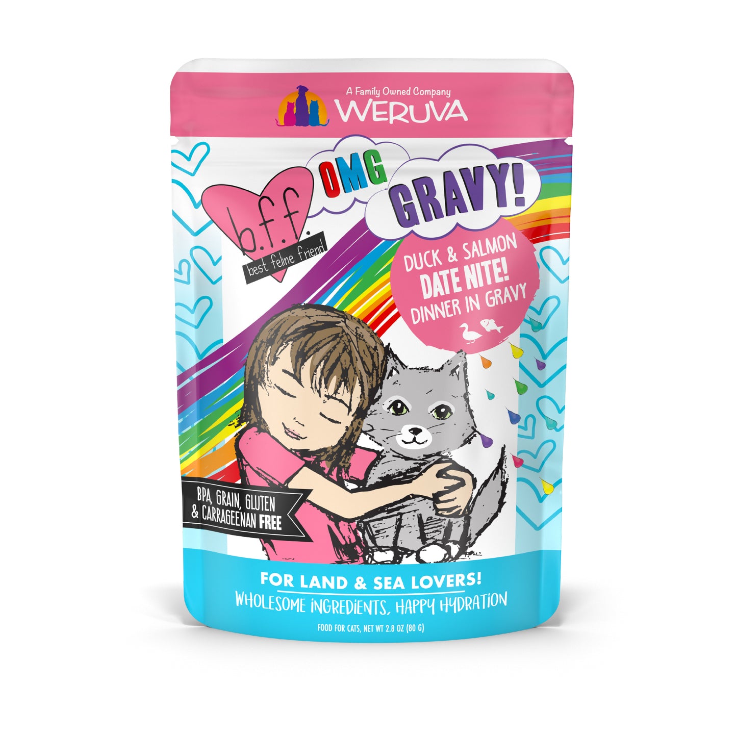 Weruva B.F.F. Oh My Gravy 2.8oz Pouch Cat food Date Nite Duck Salmon