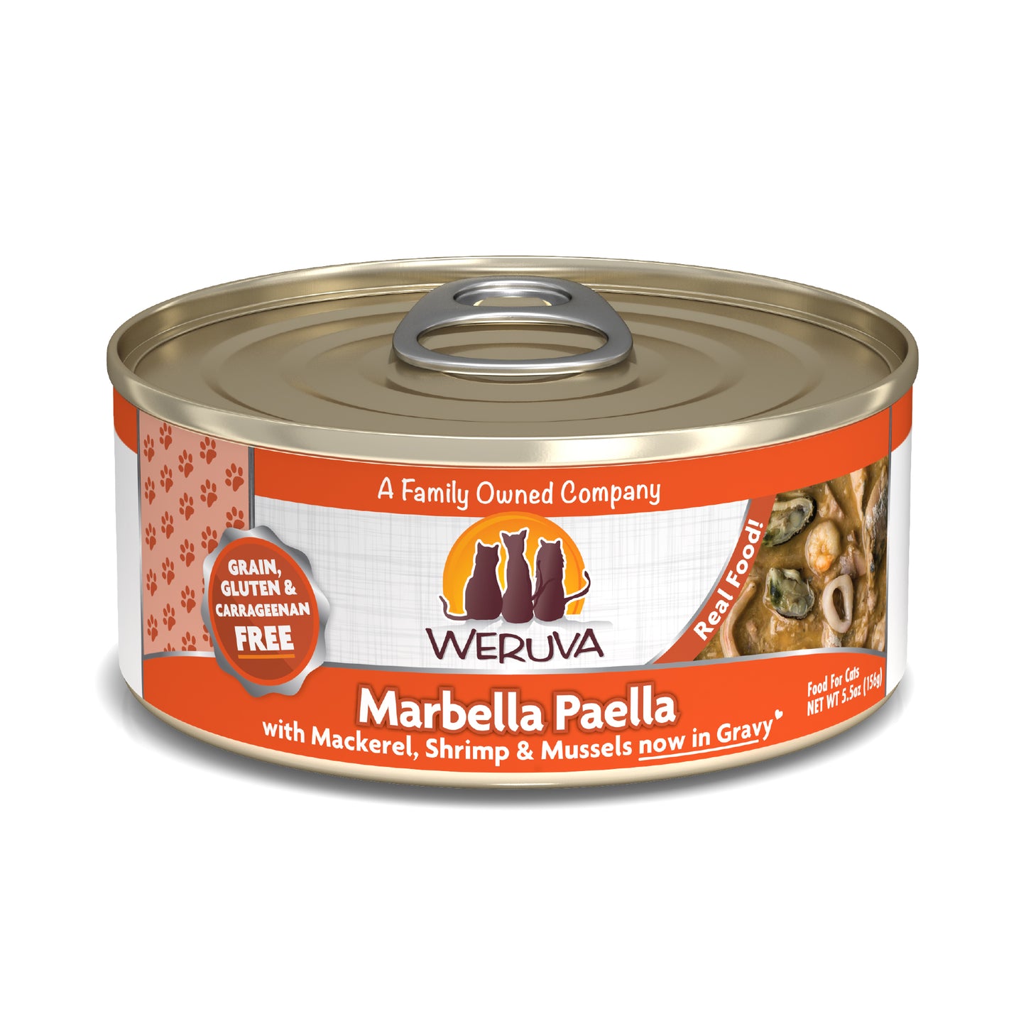 Weruva Classics 5.5oz Canned Cat food Marbella Paella with Calamari, Shrimp & Mussels