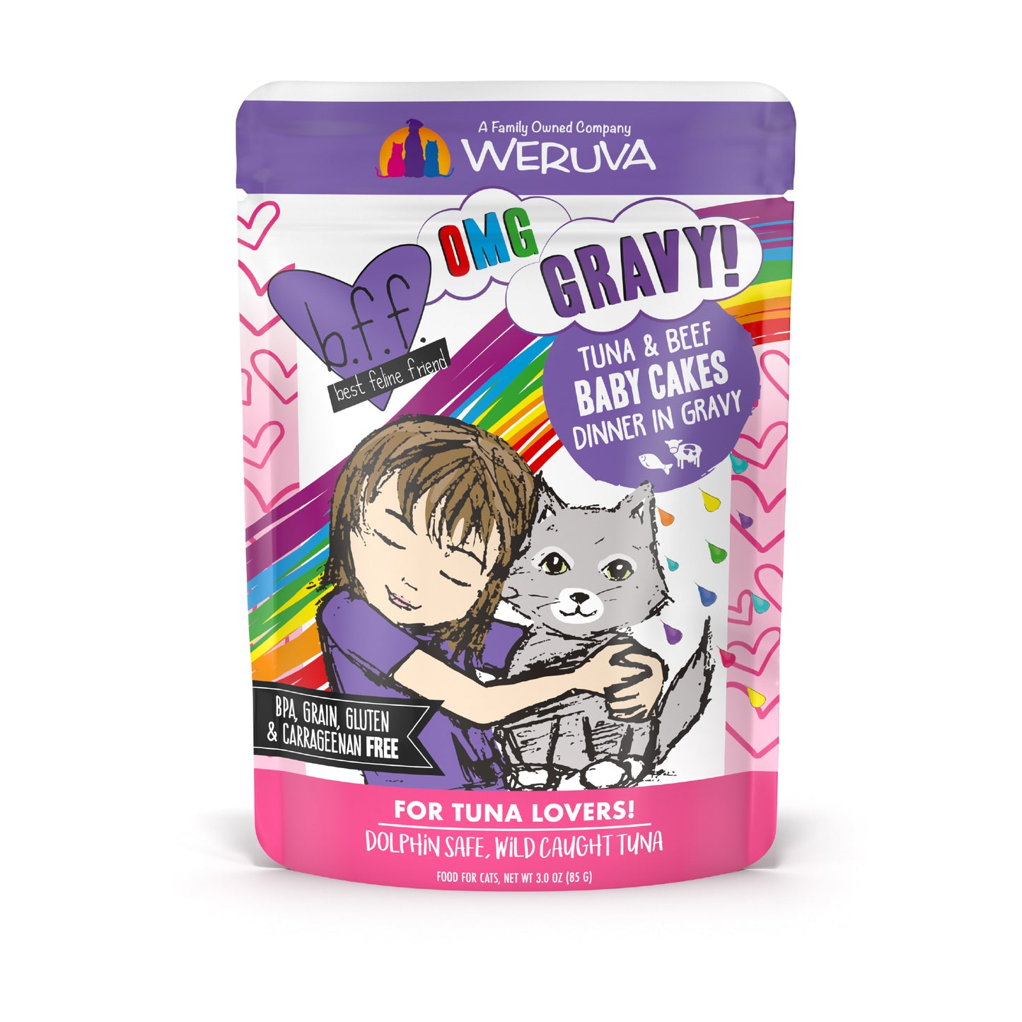 Weruva B.F.F. Oh My Gravy 2.8oz Pouch Cat food Tuna & Beef Baby Cakes