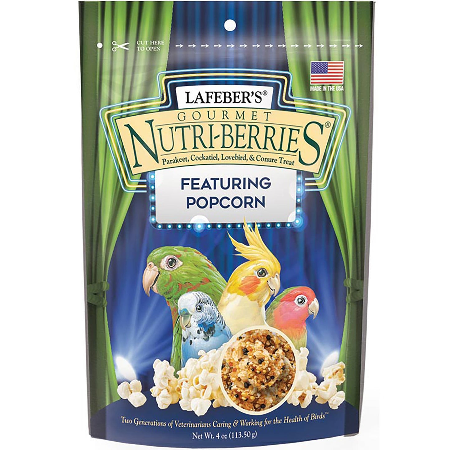 Lafeber's Nutri-Berries Popcorn Parakeet, Cockatiel, Lovebird & Conure Treat 4oz