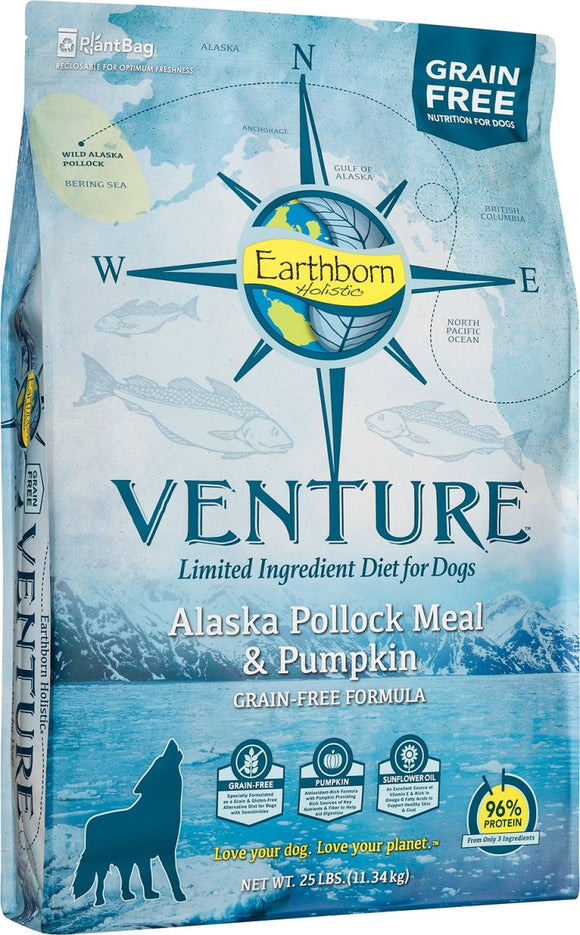 Earthborn Holistic Venture Grain-Free Limited Ingredients Alaska Pollock & Pumpkin Dry Dog Food  25 lb