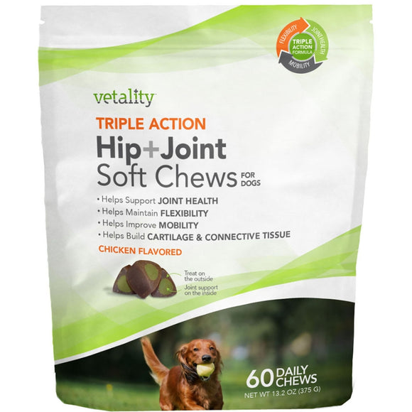 Vetality Triple Action Hip Plus Joint Soft Chews for Dogs 60ct Chicken