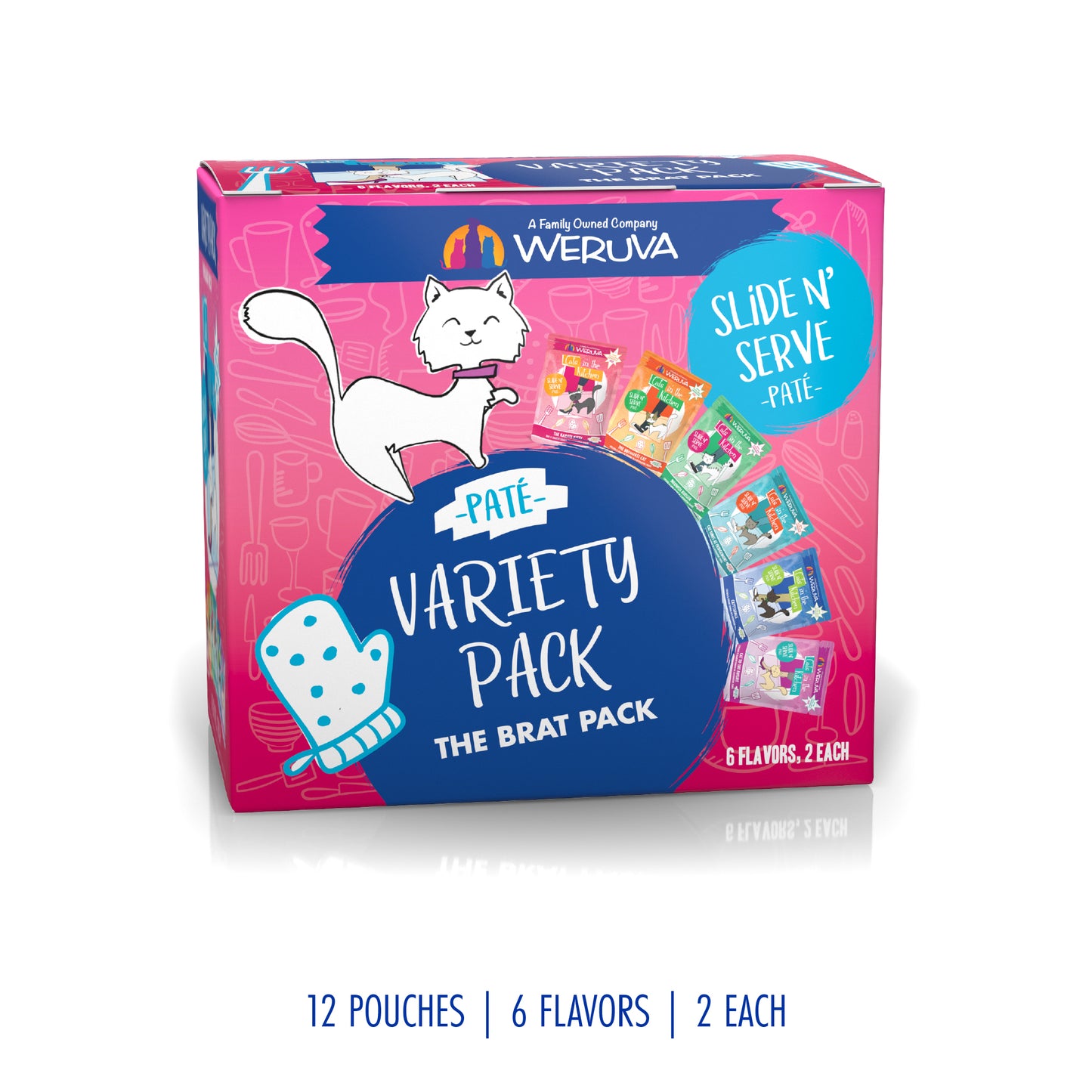 Weruva Cats in the Kitchen Variety 12 Pack Slide N Serve Pouch Cat food 3oz Brat Pack