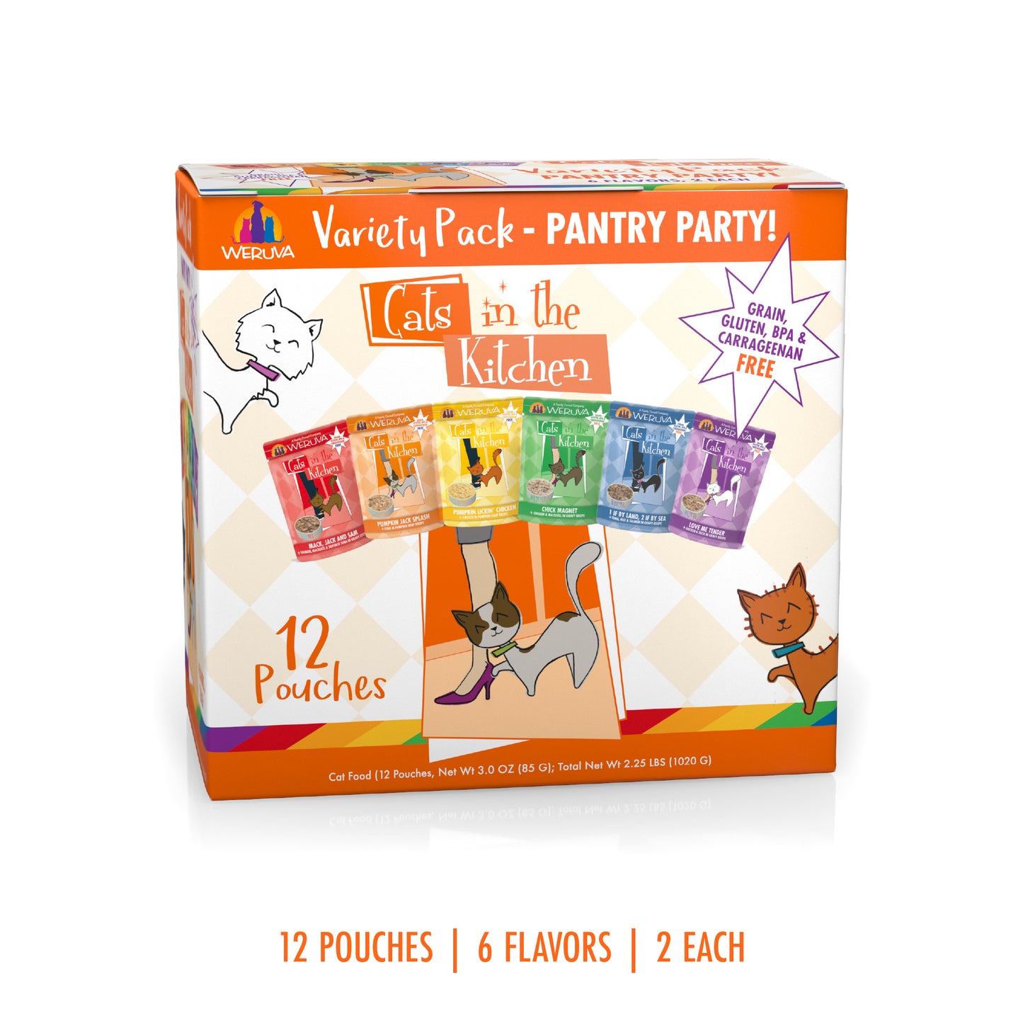 Weruva Cats in the Kitchen Variety 12 Pack Pouch Cat food 3oz Pantry Party