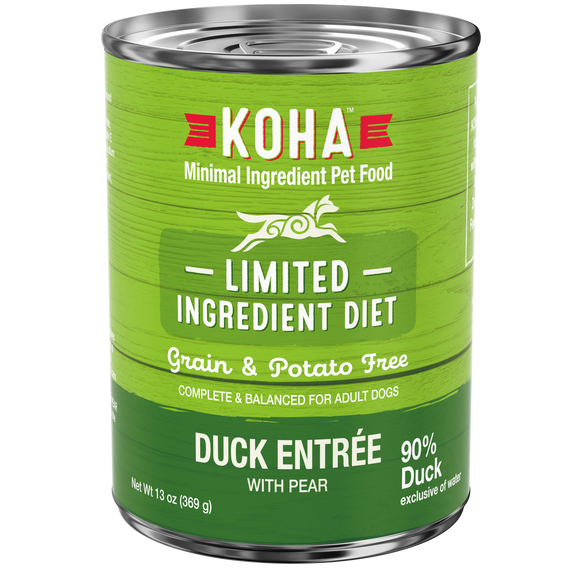 Koha Grain Free Limited Ingredient 13.2oz Canned Dog Food 90% Duck
