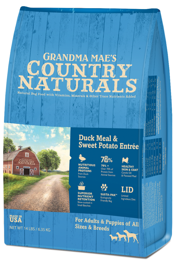 Grandma Mae's Country Naturals Dry Dog Food 25lb Duck and Sweet Potato