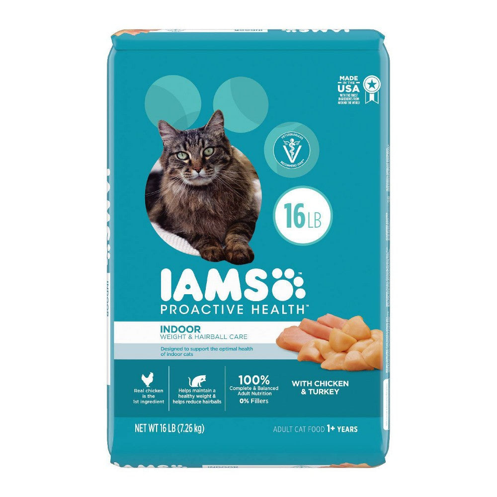 IAMS PROACTIVE HEALTH Adult Indoor Weight & Hairball Care Dry Cat Food with Chicken & Turkey 16 lb. Bag