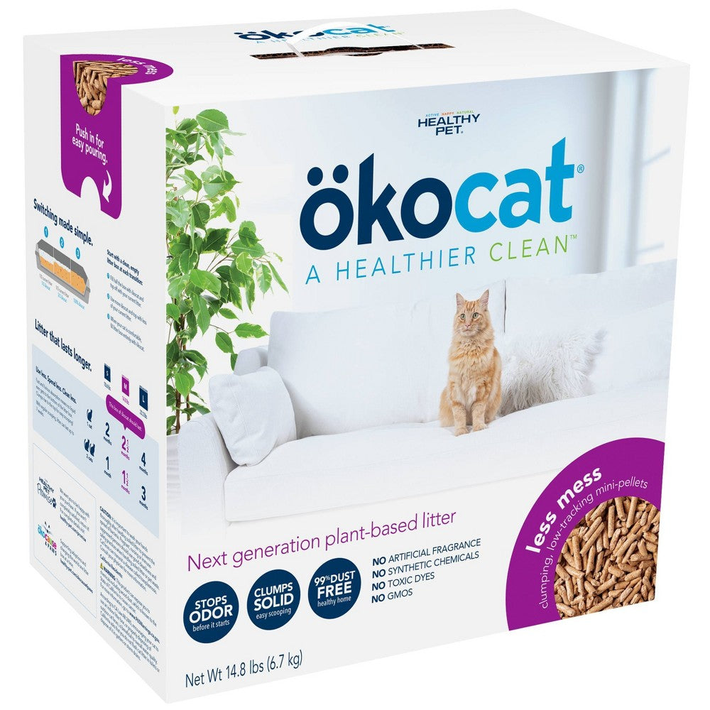 okocat Premium Less Mess Low-tracking Clumping Natural Wood Pellet Cat Litter 14lb