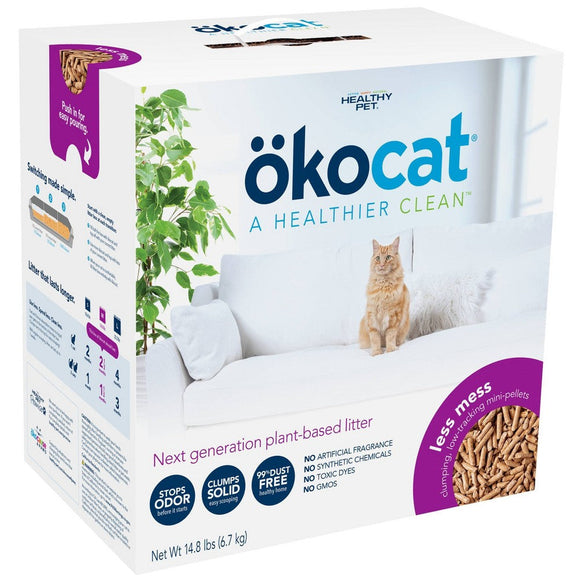 okocat Premium Less Mess Low-tracking  Clumping Natural Wood Pellet Cat Litter  14lb
