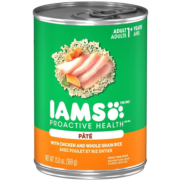 IAMS PROACTIVE HEALTH Adult Soft Wet Dog Food Paté with Chicken & Whole Grain Rice  (12) 13 oz. Cans