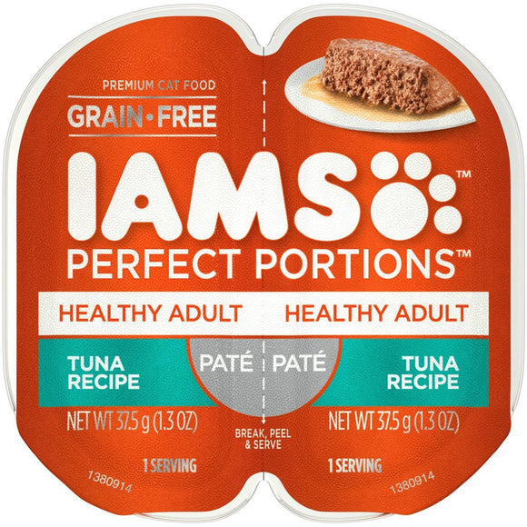 IAMS PERFECT PORTIONS Healthy Adult Grain Free Wet Cat Food Pat©, Tuna Recipe, 2.6 oz. Easy Peel Twin-Pack Tray