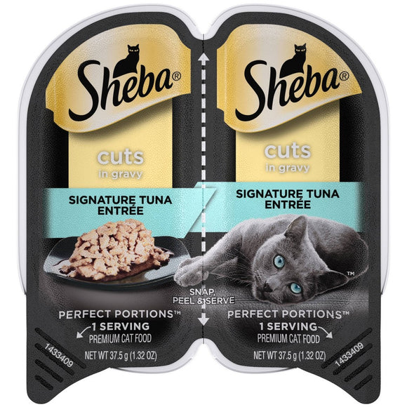 SHEBA Wet Cat Food Cuts in Gravy With Sustainable Tuna  2.6 oz. PERFECT PORTIONS Twin-Pack Trays
