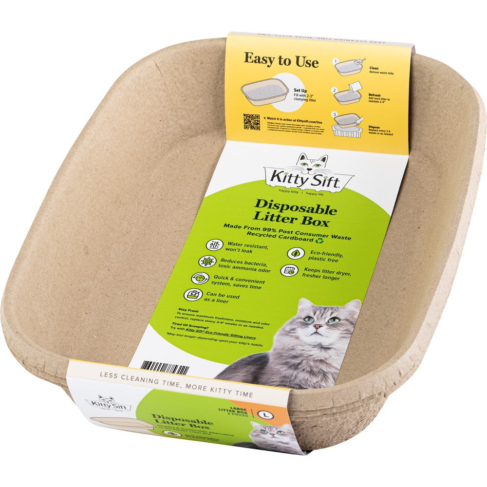 Kitty Sift Sustainable Clean Disposable Cat Litter Box Large 3pk