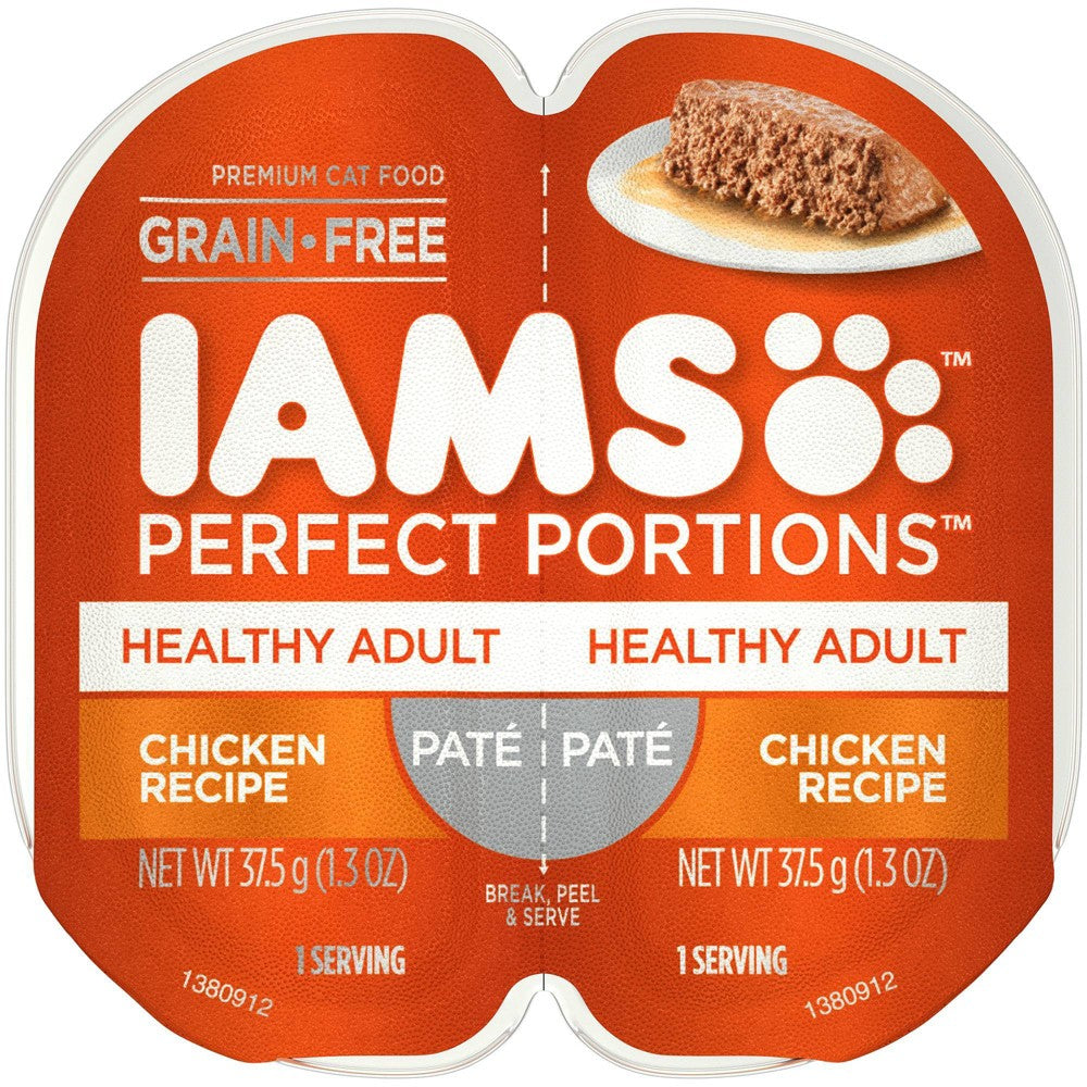 IAMS PERFECT PORTIONS Healthy Adult Grain Free Wet Cat Food Pat© Chicken Recipe 2.6 oz. Easy Peel Twin-Pack Tray