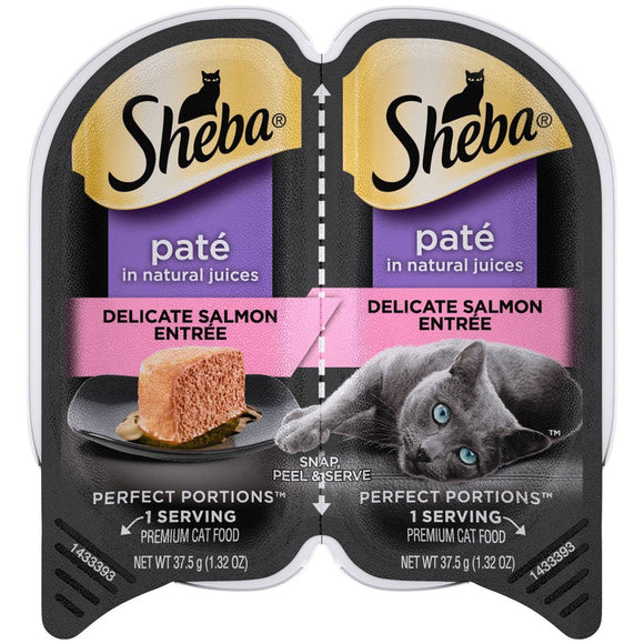 SHEBA Wet Cat Food Pate  Delicate Salmon Entree  2.6 oz. PERFECT PORTIONS Twin Pack Tray