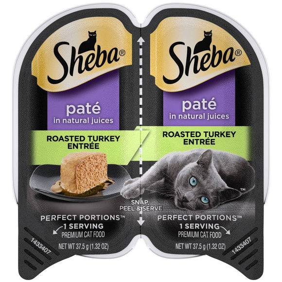 SHEBA Wet Cat Food Pate  Roasted Turkey Entree  2.6 oz. PERFECT PORTIONS Twin Pack Tray