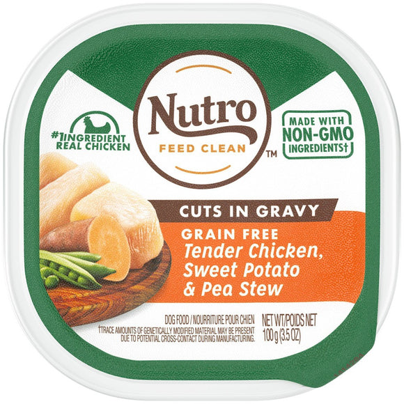 NUTRO Natural Grain Free Cuts in Gravy Tender Chicken  Sweet Potato & Pea Stew Adult Wet Dog Food  3.5 oz. tray
