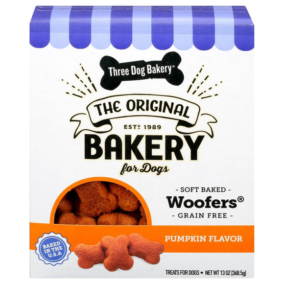 Three Dog Bakery Grain Free Wafers Pumpkin Dry Chewy Dog Treats 13oz