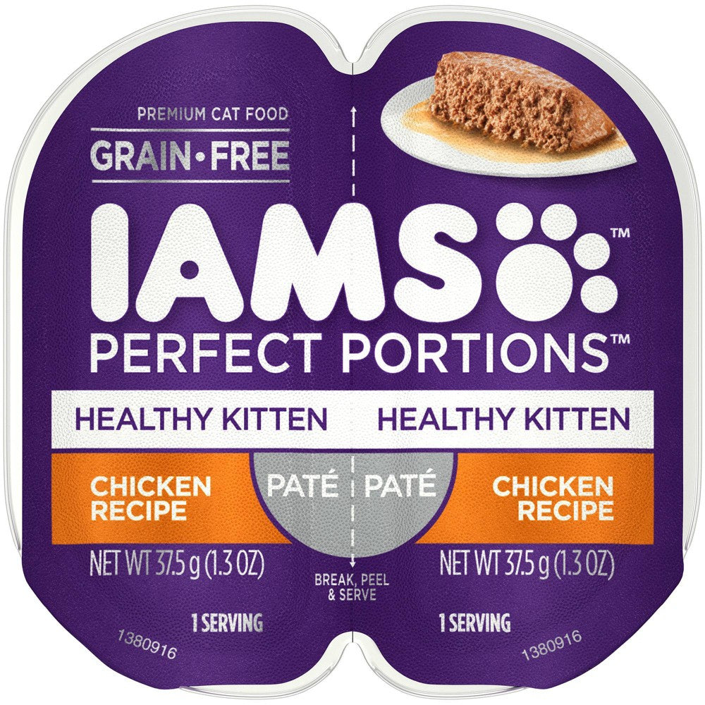 IAMS PERFECT PORTIONS Healthy Kitten Grain Free Wet Cat Food Pat© Chicken Recipe 2.6 oz. Easy Peel Twin-Pack Tray