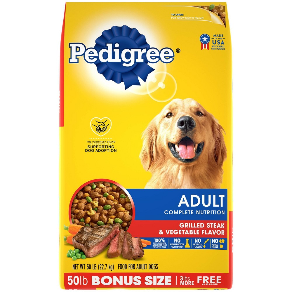 PEDIGREE Complete Nutrition Adult Dry Dog Food Grilled Steak & Vegetable Flavor Dog Kibble 44 lb. Bonus Bag