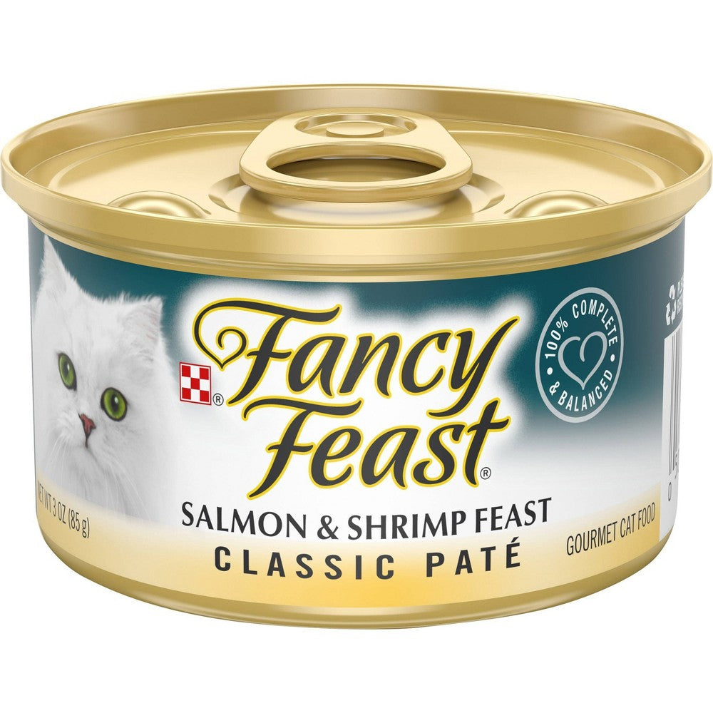 Fancy Feast Grain Free Pate Wet Cat Food Classic Pate Salmon & Shrimp Feast 3 oz. Can