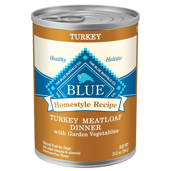 Blue Buffalo Homestyle Recipe Turkey Pate Wet Dog Food for Adult Dogs  Whole Grain  12.5 oz. Can