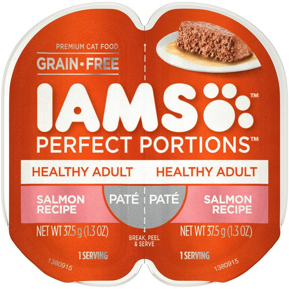 IAMS PERFECT PORTIONS Healthy Adult Grain Free Wet Cat Food Paté  Salmon Recipe  2.6 oz. Easy Peel Twin-Pack Tray