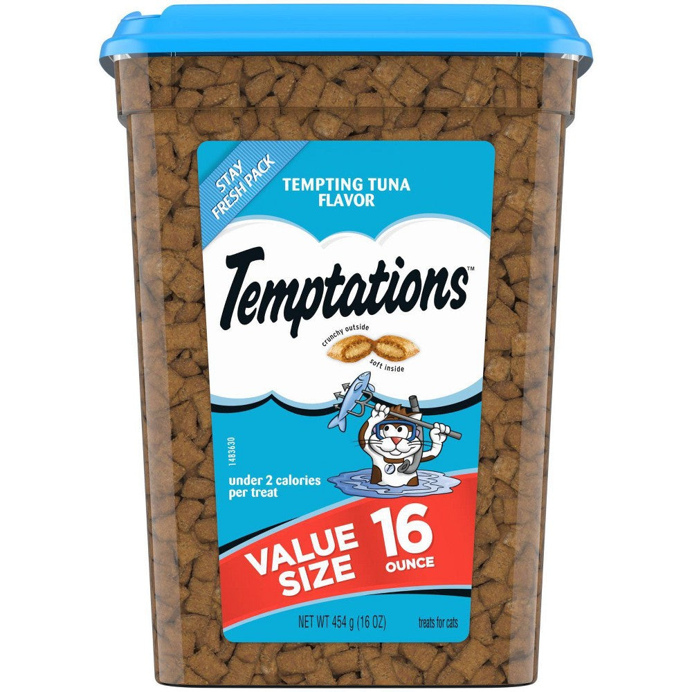 TEMPTATIONS Classic Crunchy and Soft Cat Treats Tempting Tuna Flavor 16 oz. Tub