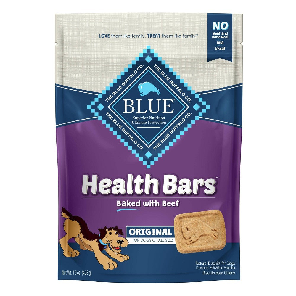 Blue Buffalo Health Bars Natural Crunchy Dog Treats Biscuits Beef 16-oz bag