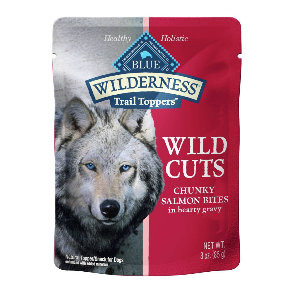 Blue Buffalo Wilderness Trail Toppers Wild Cuts High Protein Chunky Salmon Bites In Gravy Wet Dog Food Grain-Free 3 oz. Pouch