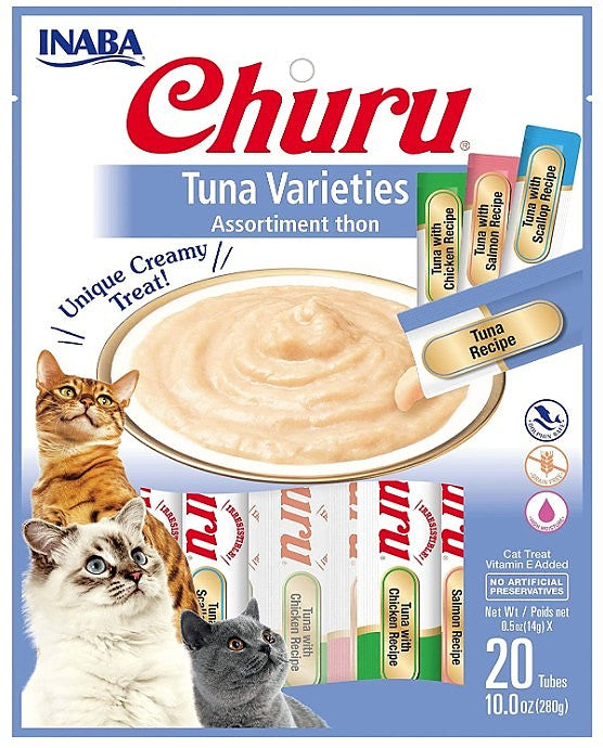 INABA Churu Creamy  Lickable Purée Cat Treat w Taurine  0.5 oz  20 Tubes  Tuna Variety