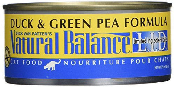 Natural Balance L.I.D. Limited Ingredient Diets Wet Cat Food, Duck & Green Pea Formula, 5.5-Ounce Can (Pack of 24)