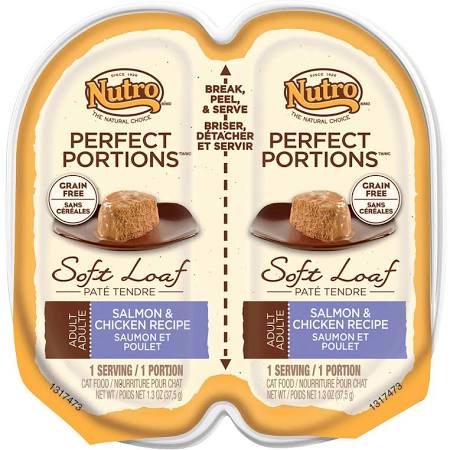 NUTRO PERFECT PORTIONS Grain Free Natural Adult Wet Cat Food Paté Real Salmon & Chicken Recipe, (24) 2.6 oz. Twin-Pack Trays