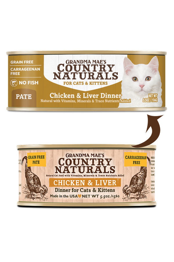 Grandma Mae's Country Naturals 5.5oz Grain Free Wet Cat food Chicken and Liver