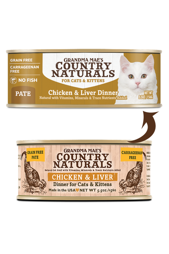 Grandma Mae's Country Naturals 5.5oz Grain Free Wet Cat food Chicken and Liver