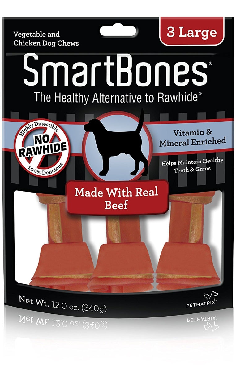SmartBones Large Chews With Real Beef 3 Count Rawhide-FreeChews For Dogs