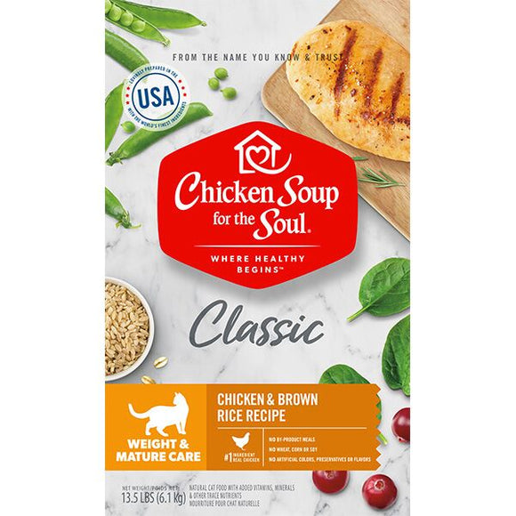 Chicken Soup Weight & Mature Care Dry Cat Food - Chicken & Brown Rice Recipe 13.5 lbs