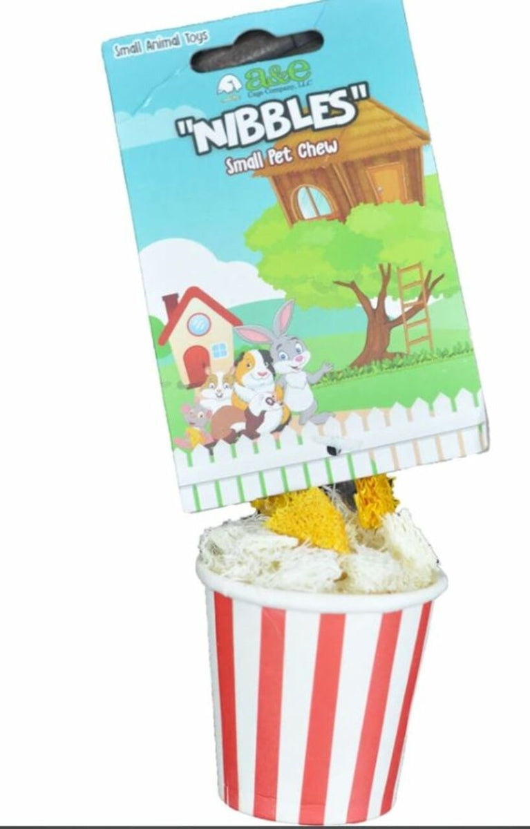 A&E Cage Co Nibbles Popcorn Bucket Loofah Chew Toy